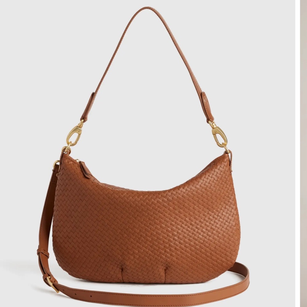 Quince Italian Leather Convertible Crescent Handwoven Shoulder Bag